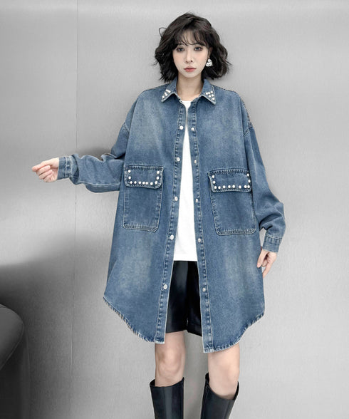 Loose Rivet Denim Blouse